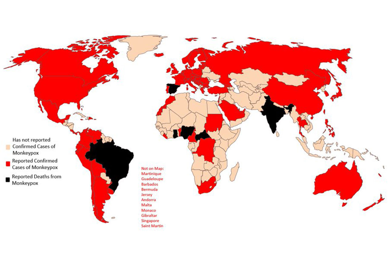 Map of Monkeypox Outbreak 2022 as of 6th August